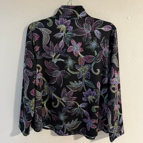 Chico’s Size XL Stretch Knit Black Floral Half zip up sweater size XL - Picture 7 of 10